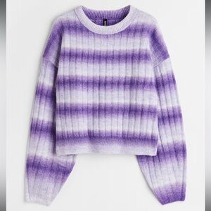 H&M Ribbed Knit Purple Ombré Stripe Sweater Wool Blend Size Small Cropped Fit